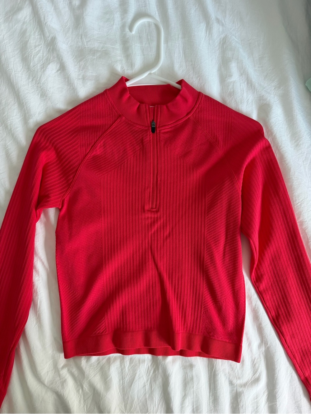 DSG Women's Red Ribbed Half-Zip Pullover Sweatshirt